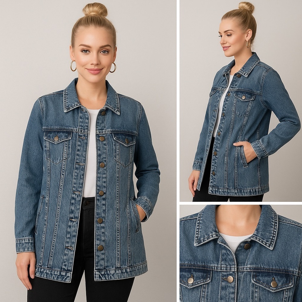 NWOT NorthStyle Longline Denim Jacket Women’s L – Vintage Wash, Snap Buttons